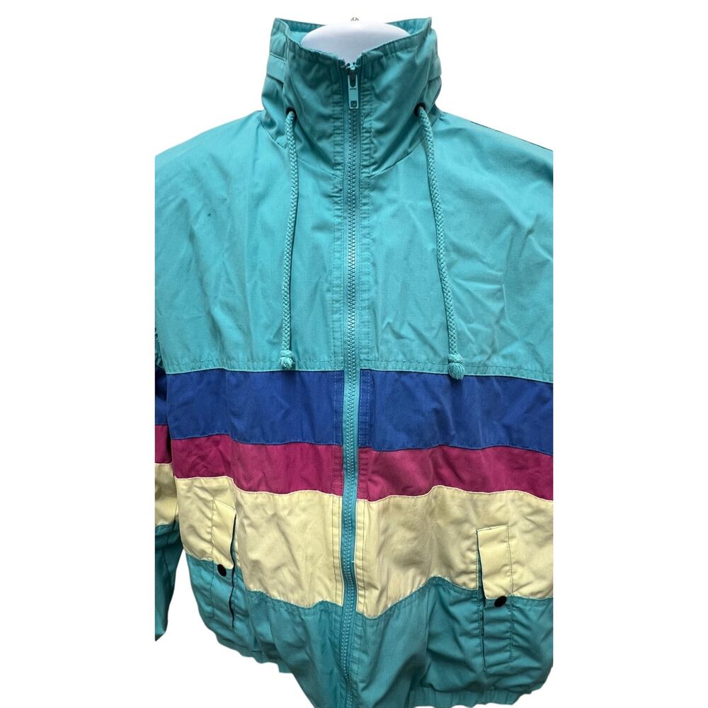 Vintage North Bay Classics Windbreaker Jacket L 90s Color Block White  polo ish - Picture 2 of 4